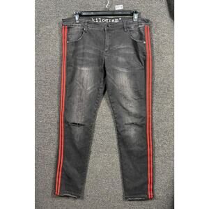 Kilogram Straight Jeans Side Stripes Mens Size 40 Black Knee Rip Denim Stretch